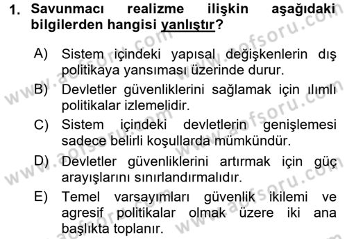 Uluslararası İlişkiler Kuramları 2 Dersi 2015 - 2016 Yılı (Final) Dönem Sonu Sınav Soruları 1. Soru