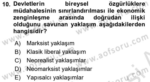 Uluslararası İlişkiler Kuramları 2 Dersi 2015 - 2016 Yılı (Final) Dönem Sonu Sınav Soruları 10. Soru