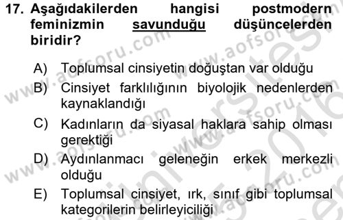 Uluslararası İlişkiler Kuramları 2 Dersi 2015 - 2016 Yılı (Final) Dönem Sonu Sınav Soruları 17. Soru