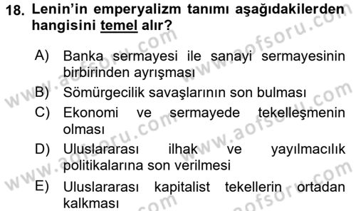 Uluslararası İlişkiler Kuramları 2 Dersi 2015 - 2016 Yılı (Final) Dönem Sonu Sınav Soruları 18. Soru