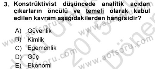 Uluslararası İlişkiler Kuramları 2 Dersi 2015 - 2016 Yılı (Final) Dönem Sonu Sınav Soruları 3. Soru