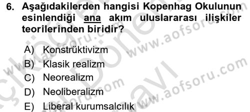 Uluslararası İlişkiler Kuramları 2 Dersi 2015 - 2016 Yılı (Final) Dönem Sonu Sınav Soruları 6. Soru