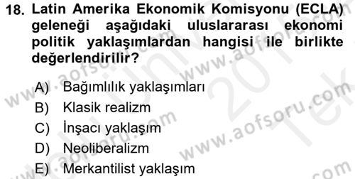 Uluslararası İlişkiler Kuramları 2 Dersi 2015 - 2016 Yılı Tek Ders Sınav Soruları 18. Soru