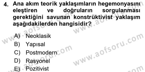 Uluslararası İlişkiler Kuramları 2 Dersi 2016 - 2017 Yılı 3 Ders Sınav Soruları 4. Soru