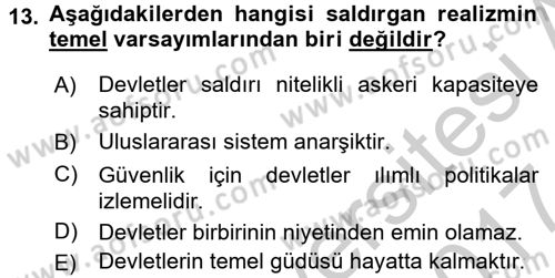 Uluslararası İlişkiler Kuramları 2 Dersi 2016 - 2017 Yılı (Vize) Ara Sınav Soruları 13. Soru