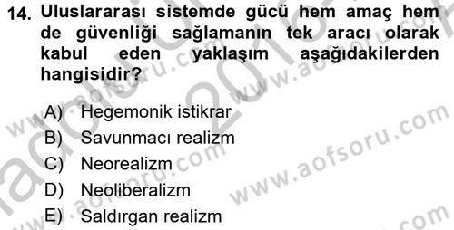 Uluslararası İlişkiler Kuramları 2 Dersi 2016 - 2017 Yılı (Vize) Ara Sınav Soruları 14. Soru