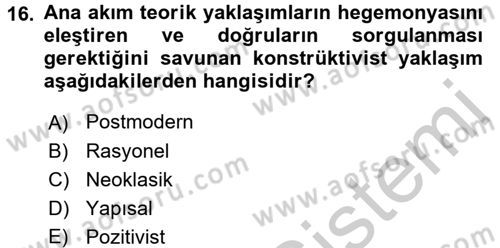 Uluslararası İlişkiler Kuramları 2 Dersi 2016 - 2017 Yılı (Vize) Ara Sınav Soruları 16. Soru