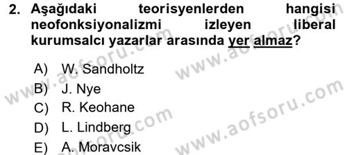 Uluslararası İlişkiler Kuramları 2 Dersi 2016 - 2017 Yılı (Vize) Ara Sınav Soruları 2. Soru