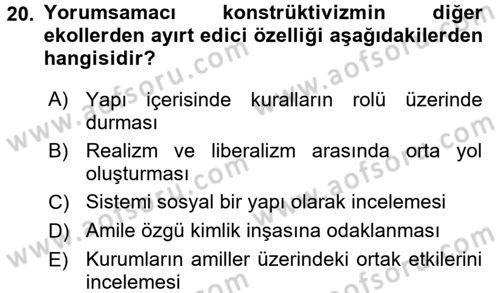 Uluslararası İlişkiler Kuramları 2 Dersi 2016 - 2017 Yılı (Vize) Ara Sınav Soruları 20. Soru