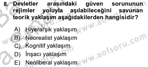 Uluslararası İlişkiler Kuramları 2 Dersi 2016 - 2017 Yılı (Vize) Ara Sınav Soruları 8. Soru