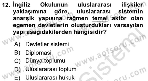 Uluslararası İlişkiler Kuramları 2 Dersi 2016 - 2017 Yılı (Final) Dönem Sonu Sınav Soruları 12. Soru