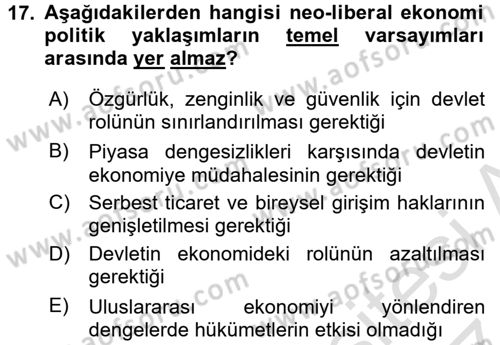 Uluslararası İlişkiler Kuramları 2 Dersi 2016 - 2017 Yılı (Final) Dönem Sonu Sınav Soruları 17. Soru