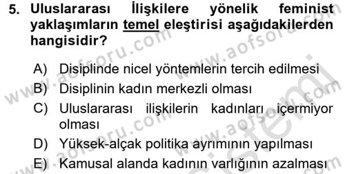 Uluslararası İlişkiler Kuramları 2 Dersi 2016 - 2017 Yılı (Final) Dönem Sonu Sınav Soruları 5. Soru