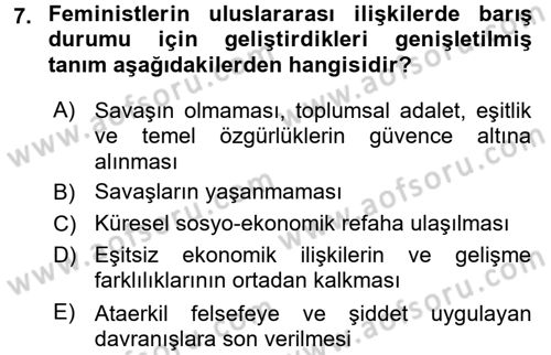 Uluslararası İlişkiler Kuramları 2 Dersi 2016 - 2017 Yılı (Final) Dönem Sonu Sınav Soruları 7. Soru