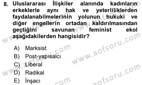 Uluslararası İlişkiler Kuramları 2 Dersi 2016 - 2017 Yılı (Final) Dönem Sonu Sınav Soruları 8. Soru