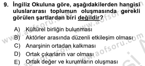 Uluslararası İlişkiler Kuramları 2 Dersi 2016 - 2017 Yılı (Final) Dönem Sonu Sınav Soruları 9. Soru