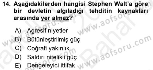 Uluslararası İlişkiler Kuramları 2 Dersi 2017 - 2018 Yılı (Vize) Ara Sınav Soruları 14. Soru