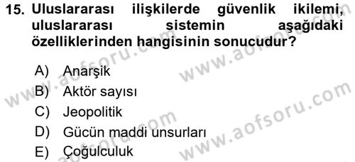 Uluslararası İlişkiler Kuramları 2 Dersi 2017 - 2018 Yılı (Vize) Ara Sınav Soruları 15. Soru