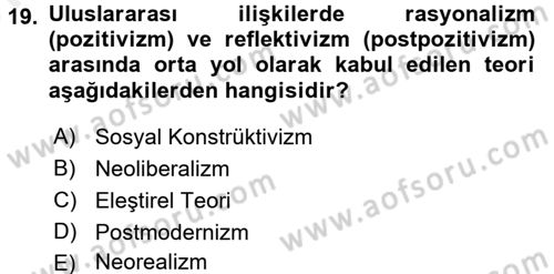 Uluslararası İlişkiler Kuramları 2 Dersi 2017 - 2018 Yılı (Vize) Ara Sınav Soruları 19. Soru