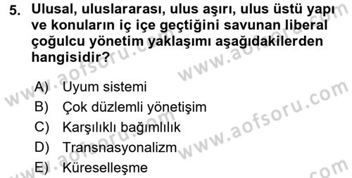 Uluslararası İlişkiler Kuramları 2 Dersi 2017 - 2018 Yılı (Vize) Ara Sınav Soruları 5. Soru