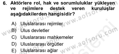 Uluslararası İlişkiler Kuramları 2 Dersi 2017 - 2018 Yılı (Vize) Ara Sınav Soruları 6. Soru