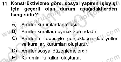 Uluslararası İlişkiler Kuramları 2 Dersi 2018 - 2019 Yılı 3 Ders Sınav Soruları 11. Soru