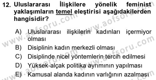 Uluslararası İlişkiler Kuramları 2 Dersi 2018 - 2019 Yılı 3 Ders Sınav Soruları 12. Soru