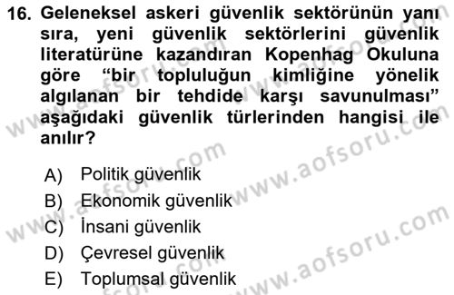 Uluslararası İlişkiler Kuramları 2 Dersi 2018 - 2019 Yılı 3 Ders Sınav Soruları 16. Soru
