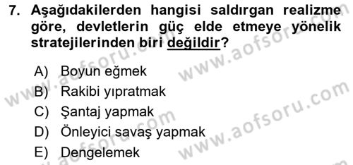 Uluslararası İlişkiler Kuramları 2 Dersi 2018 - 2019 Yılı 3 Ders Sınavı 7. Soru