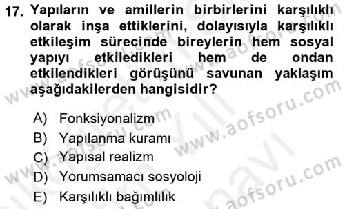 Uluslararası İlişkiler Kuramları 2 Dersi 2018 - 2019 Yılı (Vize) Ara Sınav Soruları 17. Soru