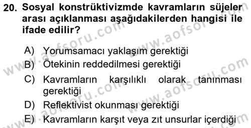 Uluslararası İlişkiler Kuramları 2 Dersi 2018 - 2019 Yılı (Vize) Ara Sınav Soruları 20. Soru