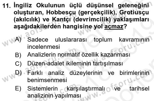Uluslararası İlişkiler Kuramları 2 Dersi 2018 - 2019 Yılı (Final) Dönem Sonu Sınav Soruları 11. Soru