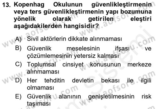 Uluslararası İlişkiler Kuramları 2 Dersi 2018 - 2019 Yılı (Final) Dönem Sonu Sınav Soruları 13. Soru