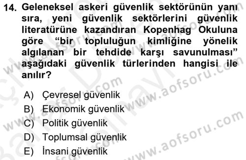 Uluslararası İlişkiler Kuramları 2 Dersi 2018 - 2019 Yılı (Final) Dönem Sonu Sınav Soruları 14. Soru