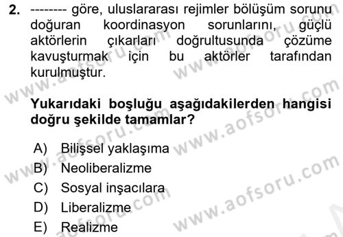 Uluslararası İlişkiler Kuramları 2 Dersi 2018 - 2019 Yılı (Final) Dönem Sonu Sınav Soruları 2. Soru