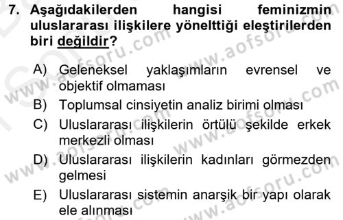 Uluslararası İlişkiler Kuramları 2 Dersi 2018 - 2019 Yılı (Final) Dönem Sonu Sınav Soruları 7. Soru