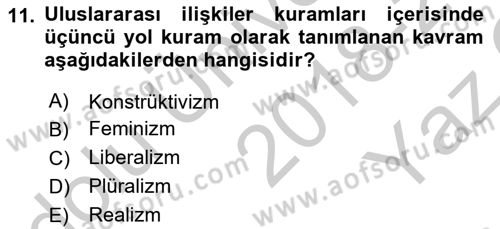 Uluslararası İlişkiler Kuramları 2 Dersi 2018 - 2019 Yılı Yaz Okulu Sınav Soruları 11. Soru