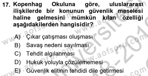 Uluslararası İlişkiler Kuramları 2 Dersi 2018 - 2019 Yılı Yaz Okulu Sınav Soruları 17. Soru