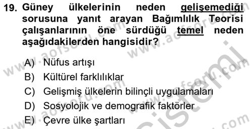 Uluslararası İlişkiler Kuramları 2 Dersi 2018 - 2019 Yılı Yaz Okulu Sınavı 19. Soru