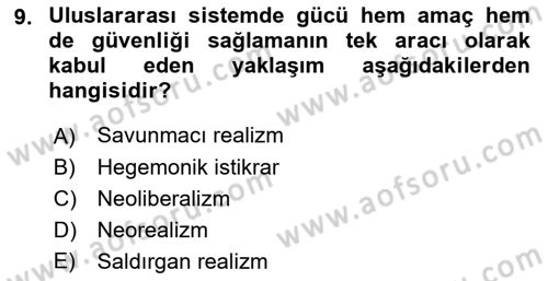 Uluslararası İlişkiler Kuramları 2 Dersi 2018 - 2019 Yılı Yaz Okulu Sınav Soruları 9. Soru