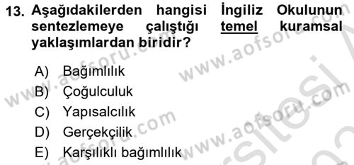 Uluslararası İlişkiler Kuramları 2 Dersi 2020 - 2021 Yılı Yaz Okulu Sınav Soruları 13. Soru
