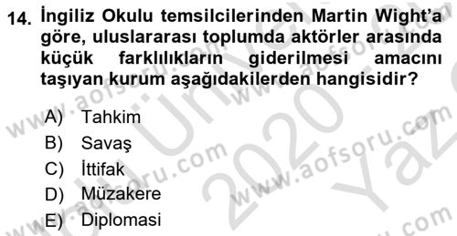 Uluslararası İlişkiler Kuramları 2 Dersi 2020 - 2021 Yılı Yaz Okulu Sınav Soruları 14. Soru
