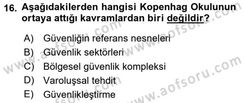 Uluslararası İlişkiler Kuramları 2 Dersi 2020 - 2021 Yılı Yaz Okulu Sınav Soruları 16. Soru