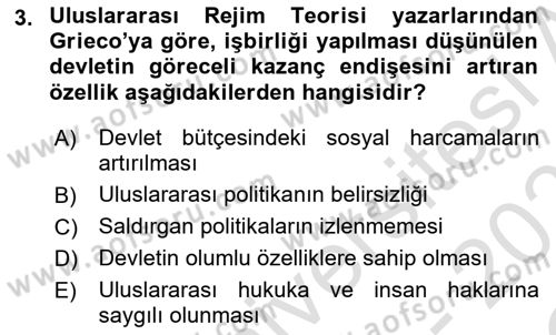 Uluslararası İlişkiler Kuramları 2 Dersi 2020 - 2021 Yılı Yaz Okulu Sınav Soruları 3. Soru