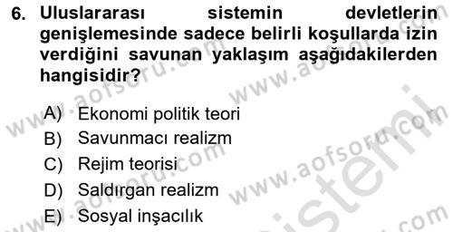 Uluslararası İlişkiler Kuramları 2 Dersi 2020 - 2021 Yılı Yaz Okulu Sınav Soruları 6. Soru