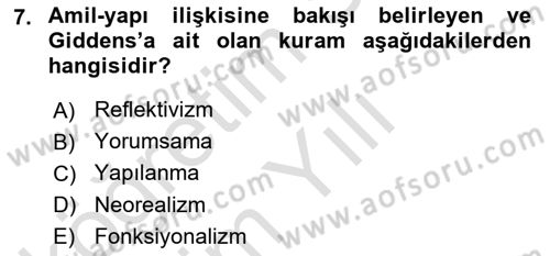 Uluslararası İlişkiler Kuramları 2 Dersi 2020 - 2021 Yılı Yaz Okulu Sınav Soruları 7. Soru