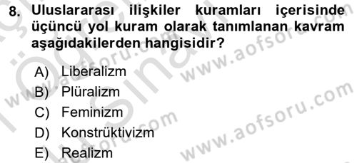 Uluslararası İlişkiler Kuramları 2 Dersi 2020 - 2021 Yılı Yaz Okulu Sınav Soruları 8. Soru