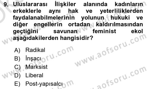 Uluslararası İlişkiler Kuramları 2 Dersi 2020 - 2021 Yılı Yaz Okulu Sınav Soruları 9. Soru
