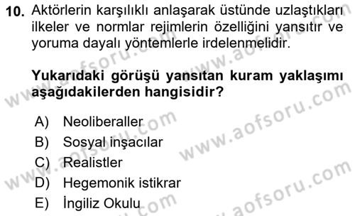 Uluslararası İlişkiler Kuramları 2 Dersi 2021 - 2022 Yılı (Vize) Ara Sınav Soruları 10. Soru
