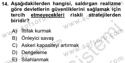 Uluslararası İlişkiler Kuramları 2 Dersi 2021 - 2022 Yılı (Vize) Ara Sınav Soruları 14. Soru